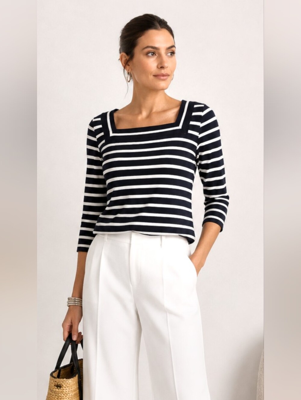 Talbots Navy and White Striped Cotton Top